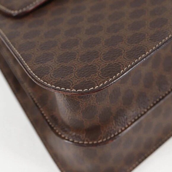 CELINE Circle Macadam Canvas Hand Bag PVC Leather 2way Brown Gold Auth 122270AV - Picture 11 of 15